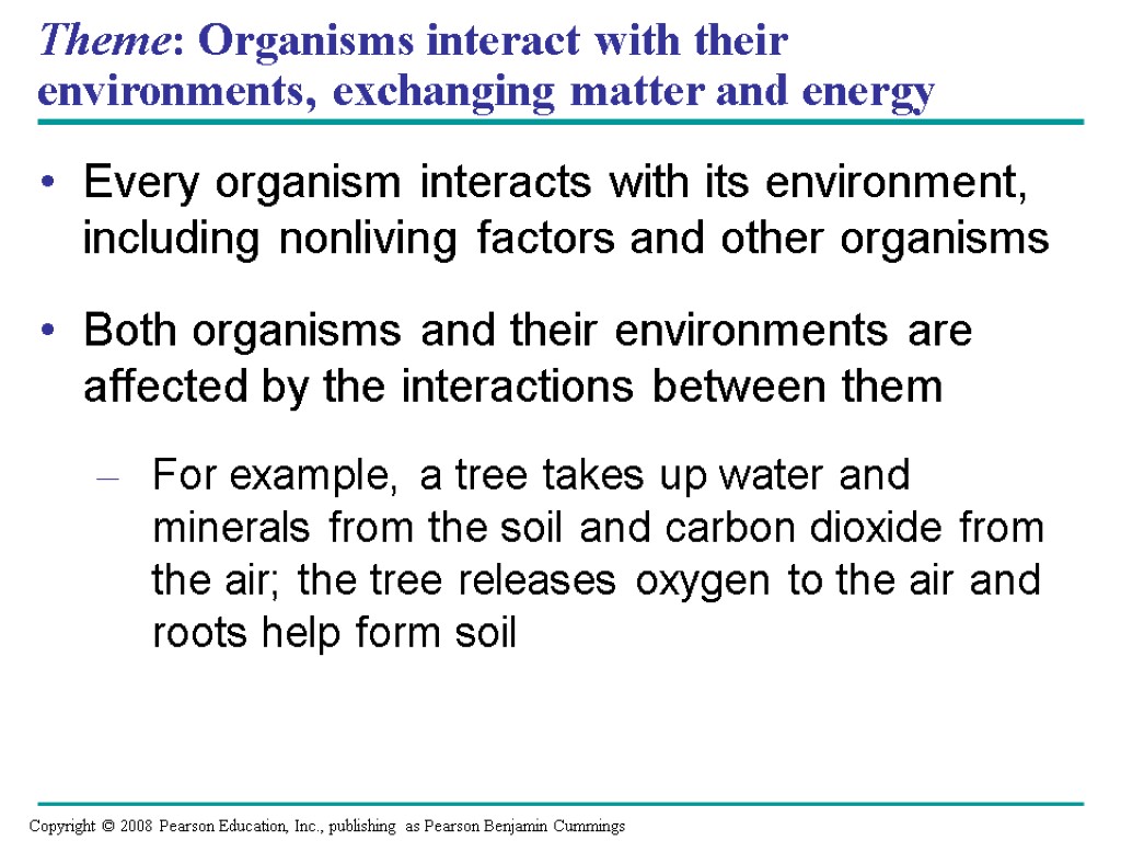 Theme: Organisms interact with their environments, exchanging matter and energy Every organism interacts with